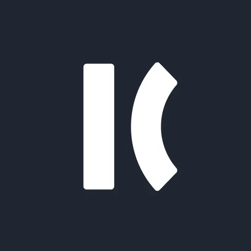 Keepo logo in white, a vertical bar and an arc forming the letter K, on a dark navy blue background