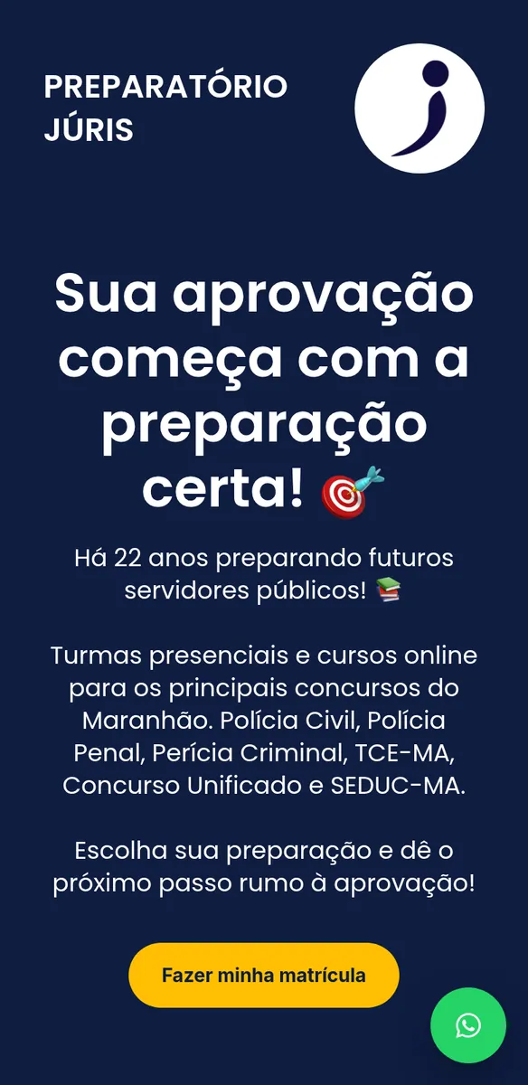 Página azul-marinho com chamada sobre aprovação em concursos públicos, lista de cursos e botão amarelo de matrícula