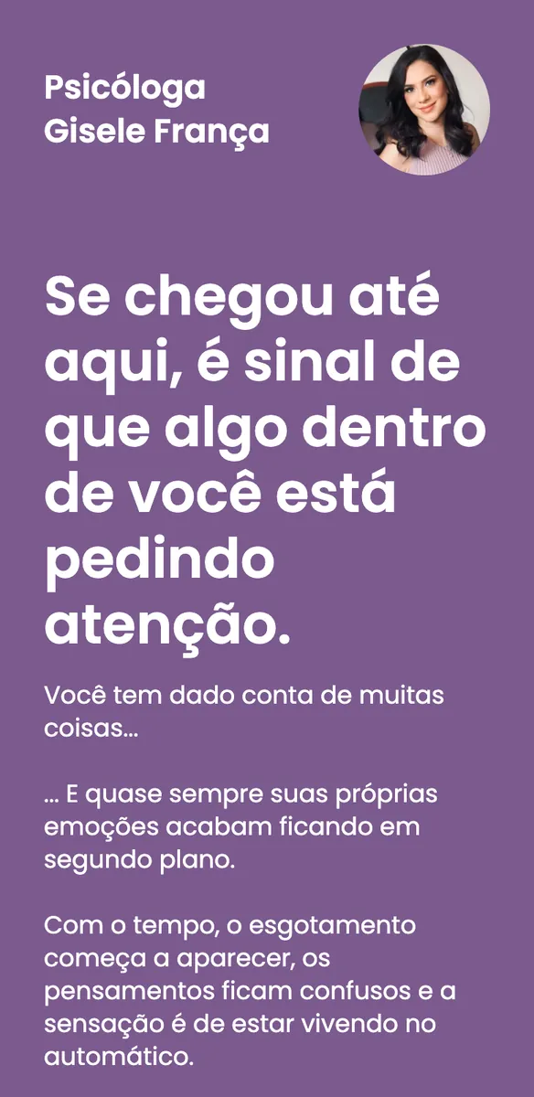 Página de site para psicóloga clínica com fundo roxo, foto de perfil circular e frase sobre emoções pedindo atenção